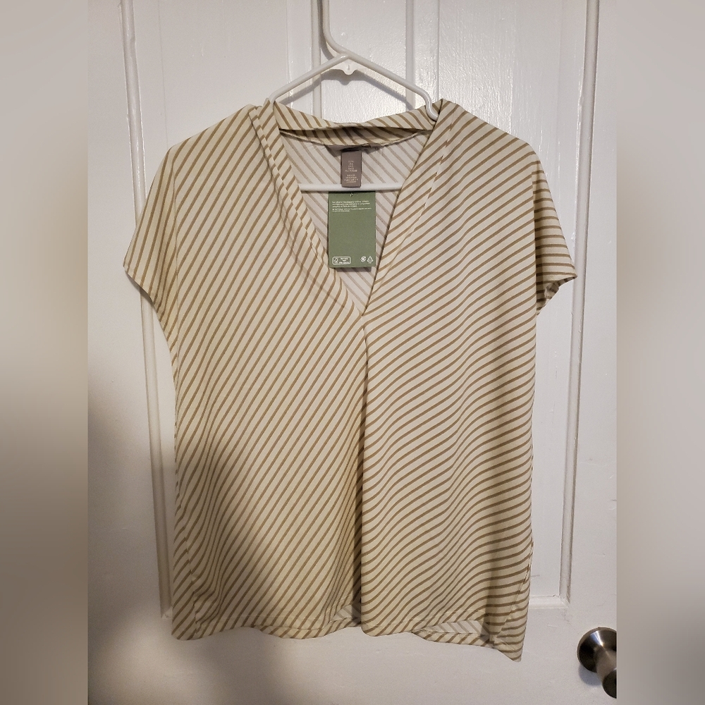 Striped Cream and Brown Women's Top